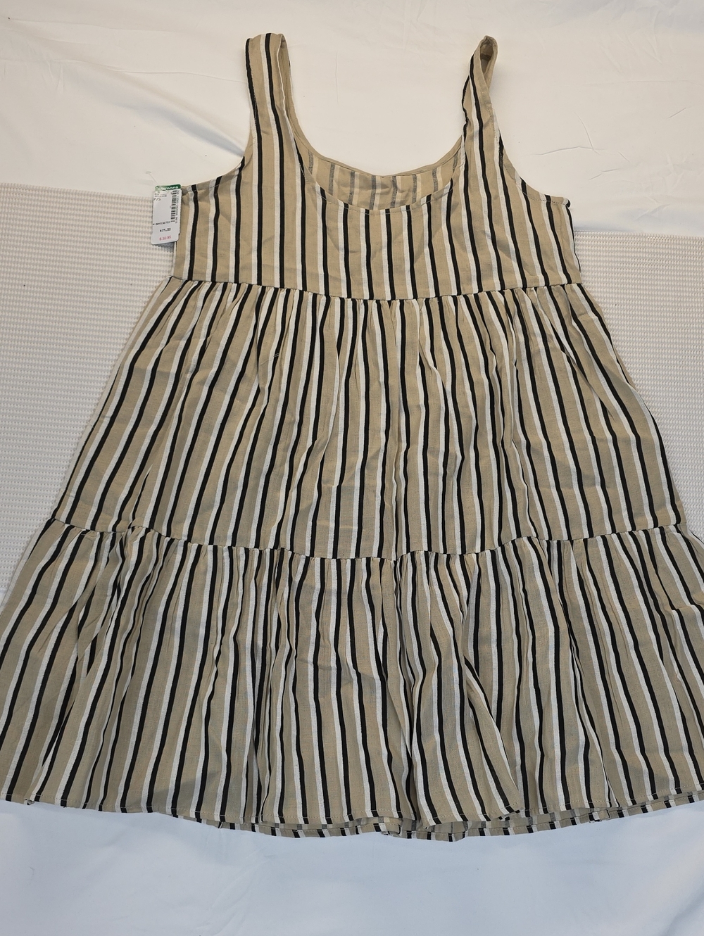 Simons Beige and Black Striped Tiered Sundress Small